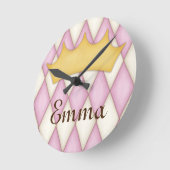 Pink Diamond Karo Personalisiert Name Princess Runde Wanduhr (Winkel)