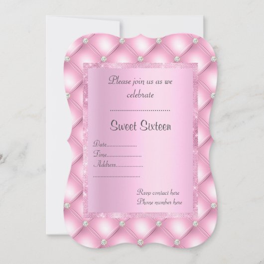 Pink Diamond Kristall neues Design Sweet 16 Geburt Einladung (Vorderseite)