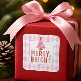 Pink Diamond Muster Merry und Bright Quadratischer Aufkleber