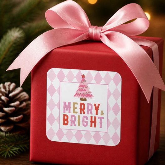 Pink Diamond Muster Merry und Bright Quadratischer Aufkleber