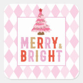 Pink Diamond Muster Merry und Bright Quadratischer Aufkleber (Vorderseite)