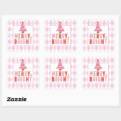 Pink Diamond Muster Merry und Bright Quadratischer Aufkleber (Blatt)