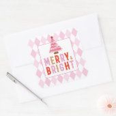 Pink Diamond Muster Merry und Bright Quadratischer Aufkleber (Umschlag)