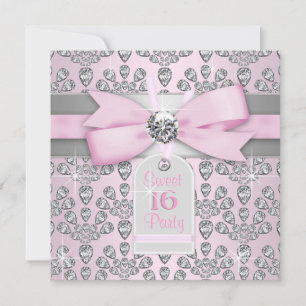 Pink Diamond Pink und Gray Sweet 16 Geburtstag Einladung