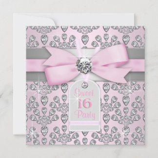 Pink Diamond Pink und Gray Sweet 16 Geburtstag Einladung