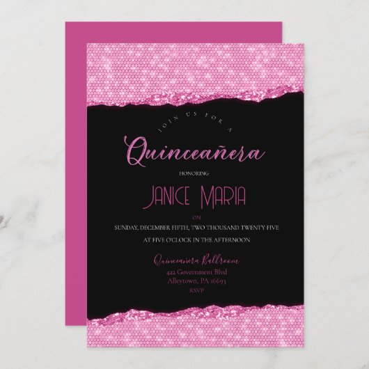 Pink Diamond Quinceañera Einladung (Vorne/Hinten)