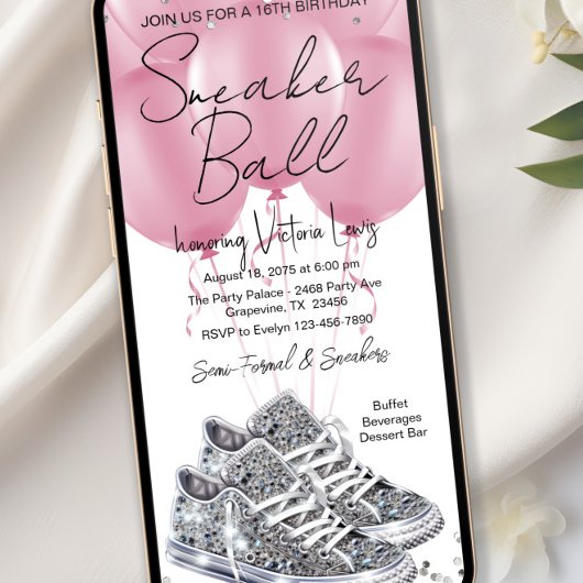 Pink Diamond Sneaker Ball Birthday Party Telefon Einladung