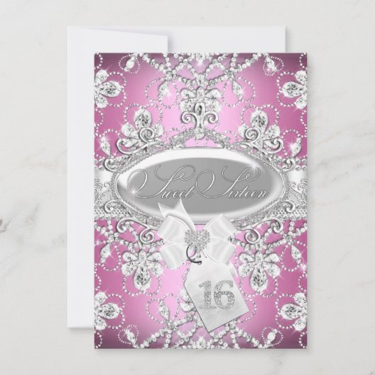 Pink Diamond Tiara Princess Sweet 16 Einladung (Vorderseite)