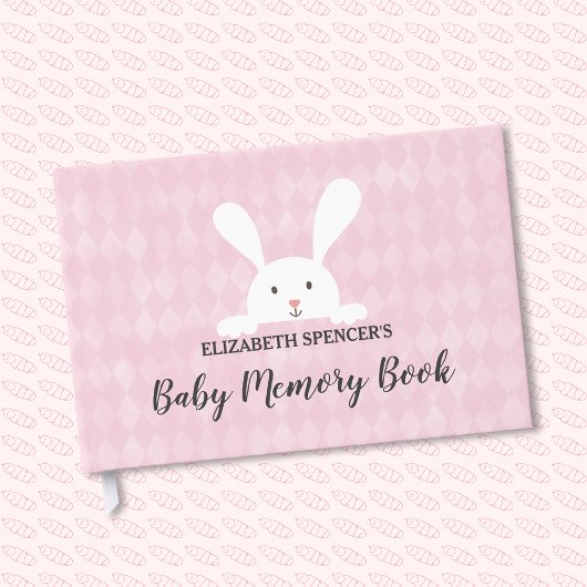 Pink Diamond White Bunny Rabbit Baby Memory Book Gästebuch