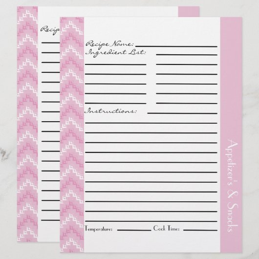Pink Diamond Zigzag Chevrons Recipe Sheets (Vorne/Hinten)