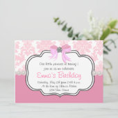 Pink Diamonds and Pearls Damask Einladung (Stehend Vorderseite)