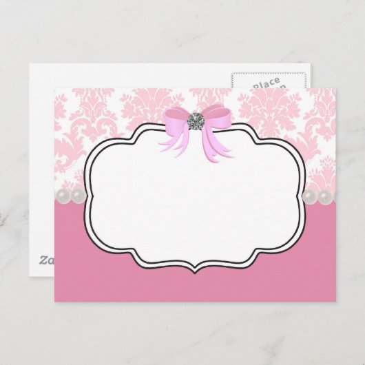 Pink Diamonds and Pearls Damask Einladung (Vorne/Hinten)