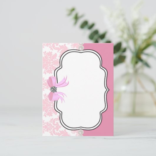 Pink Diamonds and Pearls Damask Einladung (Stehend Vorderseite)