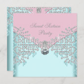 Pink Diamonds Aquamarin Blue 16 . Geburtstag Gebur Einladung (Vorne/Hinten)