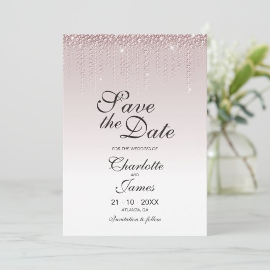 Pink Diamonds Custom Foto Wedding Save The Date (Stehend Vorderseite)