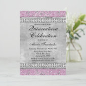 Pink Diamonds Quinceañera Einladung Velvet Silver (Stehend Vorderseite)