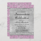 Pink Diamonds Quinceañera Einladung Velvet Silver (Vorne/Hinten)