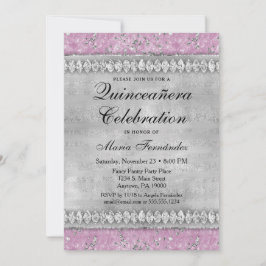 Pink Diamonds Quinceañera Einladung Velvet Silver