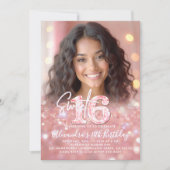 Pink Diamonds Rose Gold Chic Foto Sweet 16 Einladung (Vorderseite)