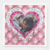 Pink Diamonds Silver Heart Frame Custom Foto Serviette (Vorderseite)