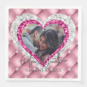 Pink Diamonds Silver Heart Frame Custom Foto Serviette