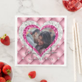 Pink Diamonds Silver Heart Frame Custom Foto Serviette (Beispiel)