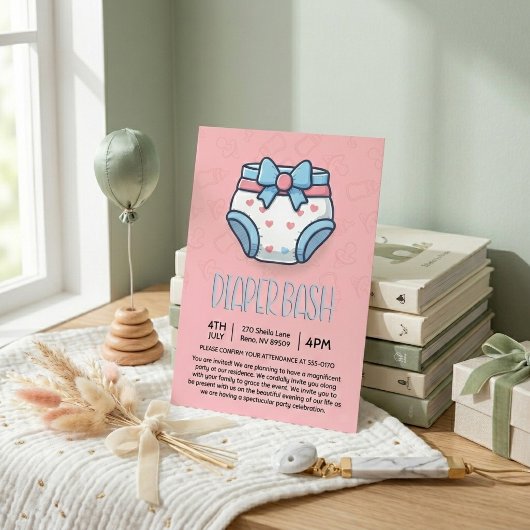 Pink Diaper Bash Baby Dusche Einladung