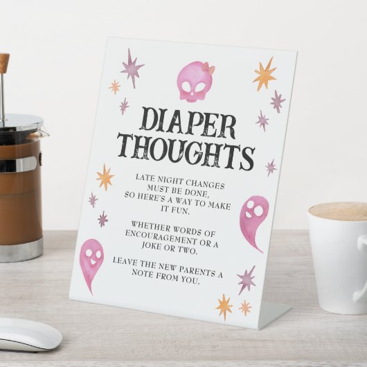 Pink Diaper Gedanken Halloween Baby Dusche Schild (In SItu)