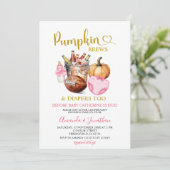 Pink Diaper Pumpkins Brews Girl Fall Gender Reveal Einladung (Stehend Vorderseite)