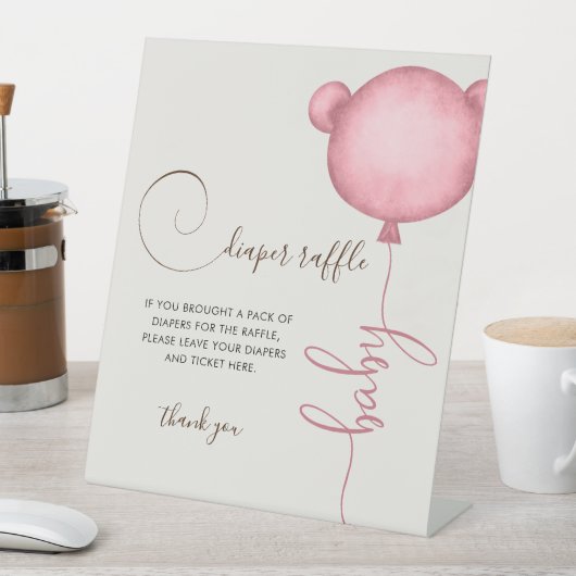 Pink Diaper Raffelballon Bär Sockelschild (In Situ)
