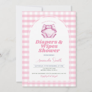 Pink Diapers and Wipes Baby Dusche Blush Gingham Einladung