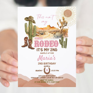 Pink Dies zu meinem ersten Rodeo 2. Geburtstag Cow Einladung