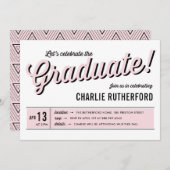 Pink Diner Retro Typografy Graduation Party Einladung (Vorne/Hinten)