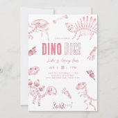 Pink Dino Dig Birthday Einladung (Vorderseite)
