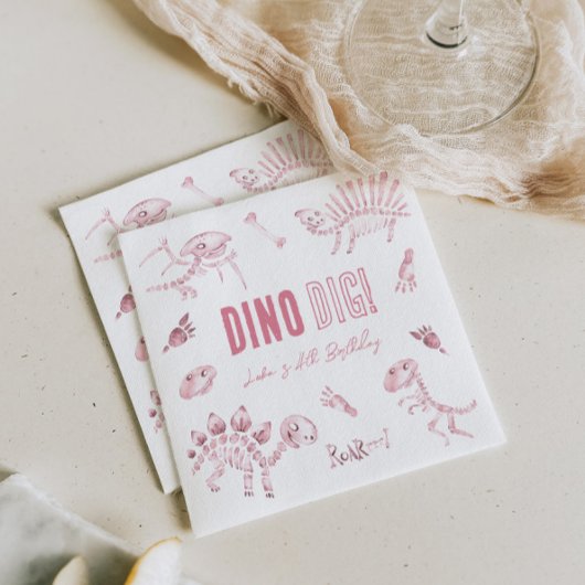 Pink Dino Dig Birthday Serviette