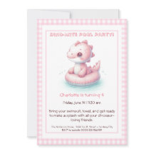 Pink Dino-Mite Birthday Pool Party Einladung