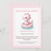 Pink Dino-Mite Birthday Pool Party Einladung (Vorne/Hinten)