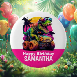 PINK Dino-Mite MONSTER TRUCK Geburtstagspartei Runder Aufkleber