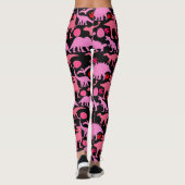 Pink Dino Pattern Black BG Leggings (Rückseite)