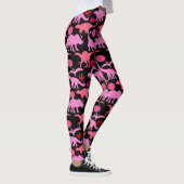 Pink Dino Pattern Black BG Leggings (Rechts)