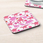 Pink Dino Pattern Getränkeuntersetzer (Linke Seite)