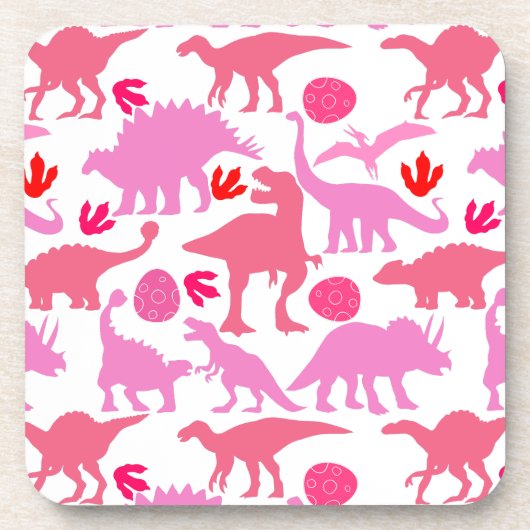 Pink Dino Pattern Getränkeuntersetzer (Vorderseite)