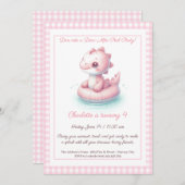 Pink Dino Pool Party - Einladung zum Geburtstag (Vorne/Hinten)