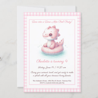 Pink Dino Pool Party - Einladung zum Geburtstag