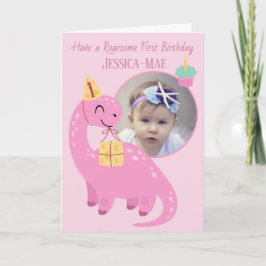 Pink Dinosaur 1st Birthday Card Karte