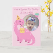 Pink Dinosaur 1st Birthday Card Karte (Gelbe Blume)