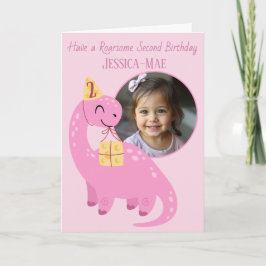 Pink Dinosaur 2nd Birthday Card Karte