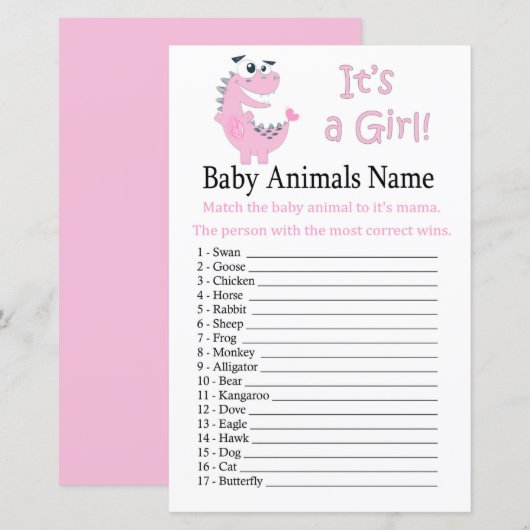 Pink Dinosaur Baby Tiere Name Spiel (Vorne/Hinten)