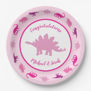 Pink Dinosaur Babydusche Pappteller