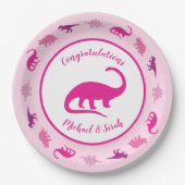 Pink Dinosaur Babydusche Pappteller (Vorderseite)